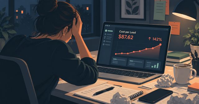 An illustration of a small business owner reviewing a paid ad campaign dashboard on a laptop during the first week of a new campaign