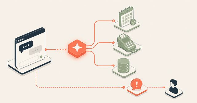 An illustration of a chatbot handling routine communication streams and tasks for customers of a small San Diego business.