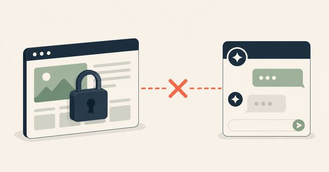 An illustration of a padlocked website icon next to an AI chat interface, symbolizing a blocked crawler
