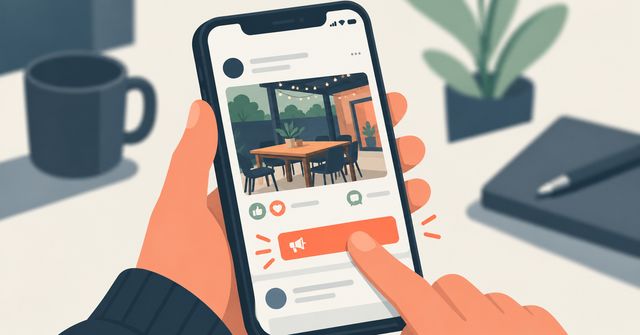 An illustration of a phone showing a Facebook post with a Boost Post button being pressed below it