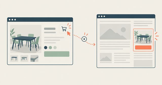 An illustration showing the same ad being shown to a customer on two different web pages